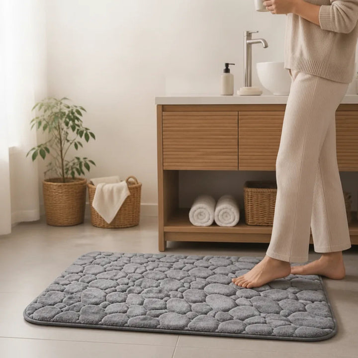 Bath Mat With Anti-slip Coating | Embossed Pebble Memory Foam Mat for Bathrooms
