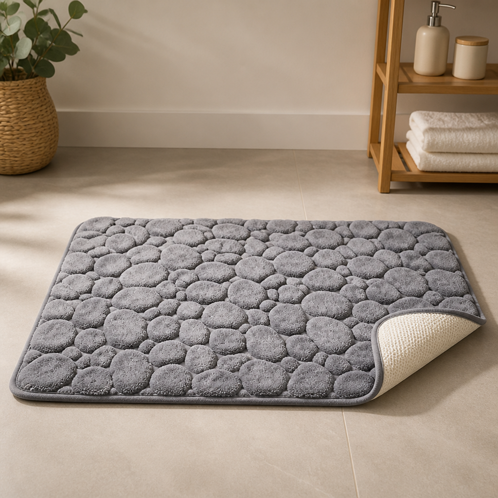 Bath Mat With Anti-slip Coating | Embossed Pebble Memory Foam Mat for Bathrooms