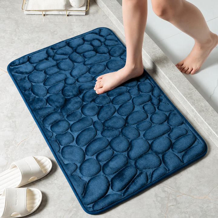 Bath Mat With Anti-slip Coating | Embossed Pebble Memory Foam Mat for Bathrooms
