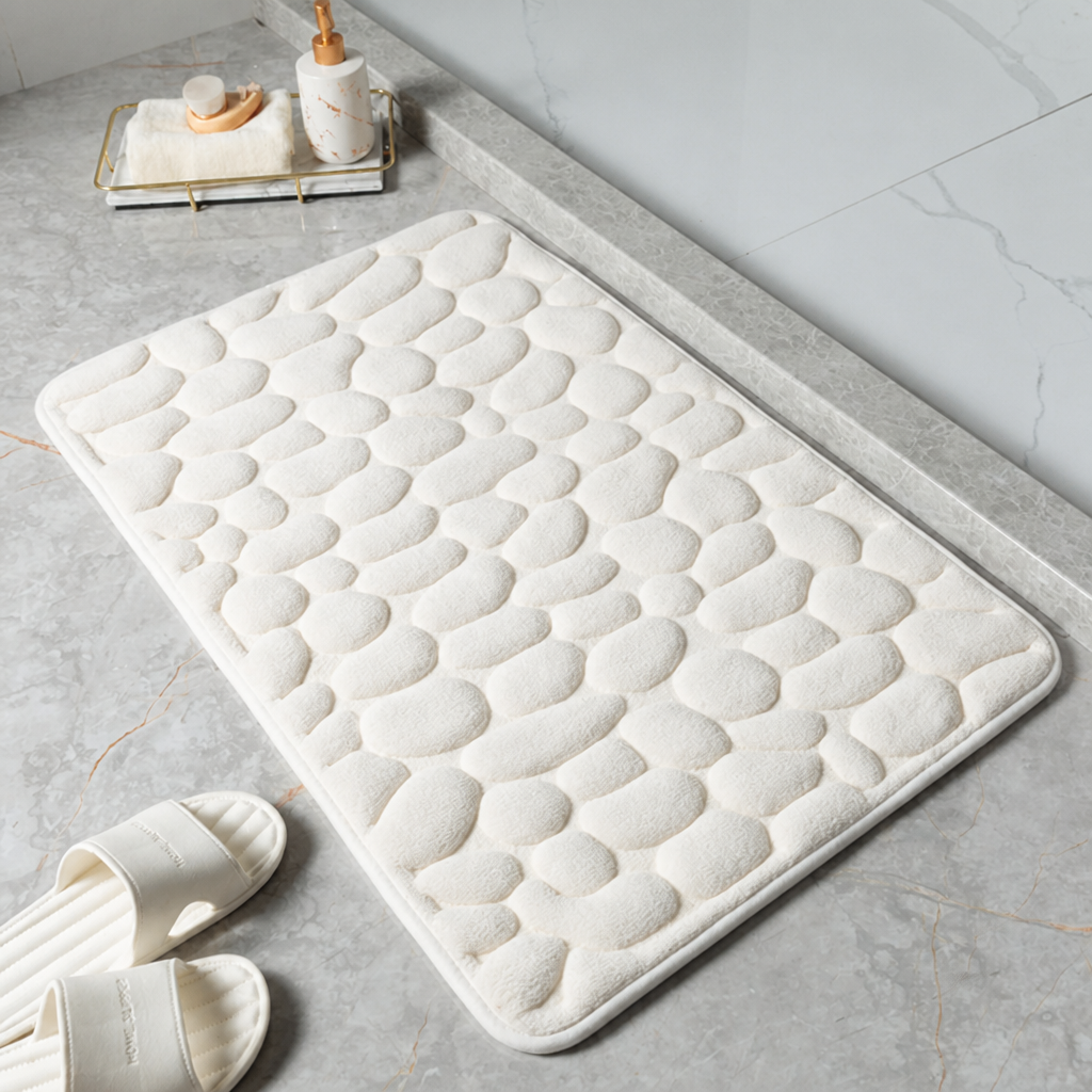 Bath Mat With Anti-slip Coating | Embossed Pebble Memory Foam Mat for Bathrooms