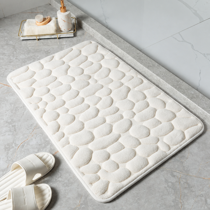 Bath Mat With Anti-slip Coating | Embossed Pebble Memory Foam Mat for Bathrooms
