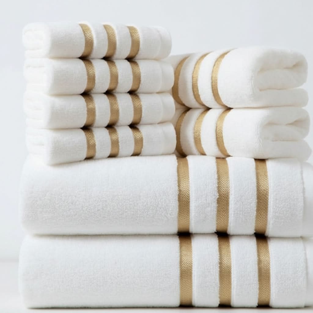 Bath Towel Set Terry Cloth Absorbent Plush Coordinated with Hemmed Edges