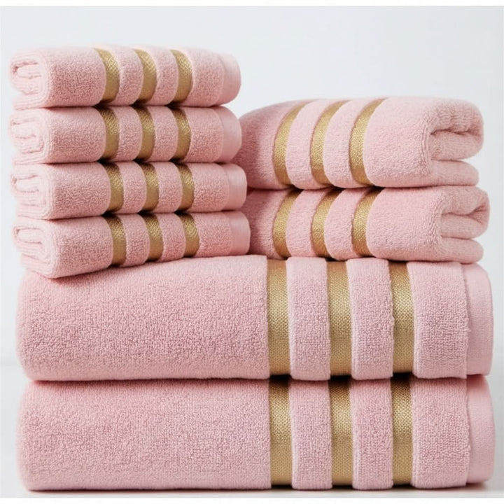 Bath Towel Set Terry Cloth Absorbent Plush Coordinated with Hemmed Edges