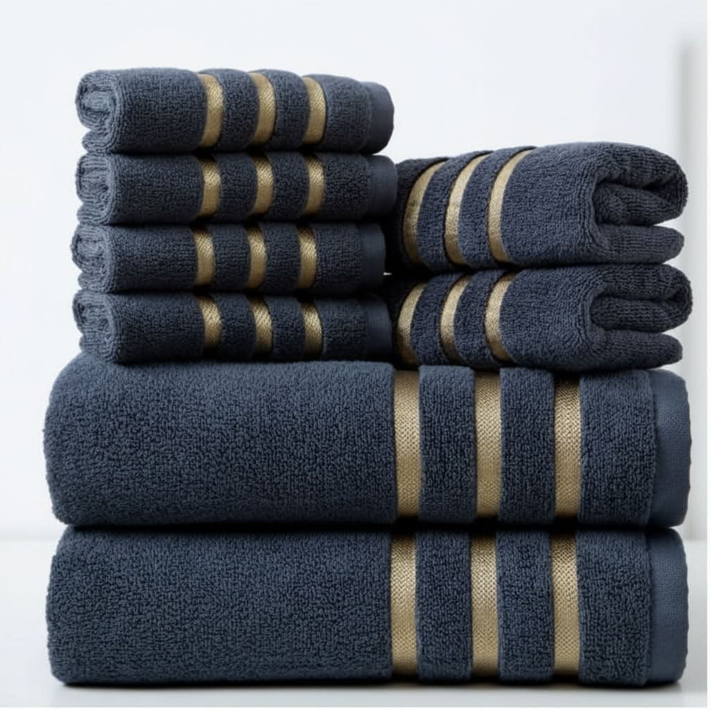 Bath Towel Set Terry Cloth Absorbent Plush Coordinated with Hemmed Edges