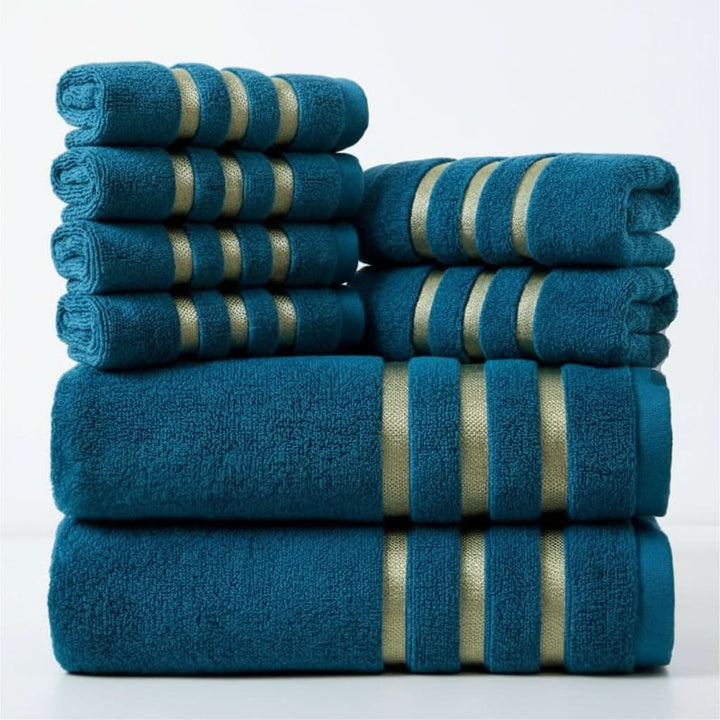 Bath Towel Set Terry Cloth Absorbent Plush Coordinated with Hemmed Edges