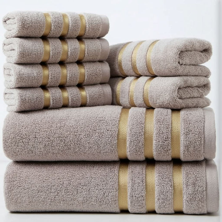 Bath Towel Set Terry Cloth Absorbent Plush Coordinated with Hemmed Edges