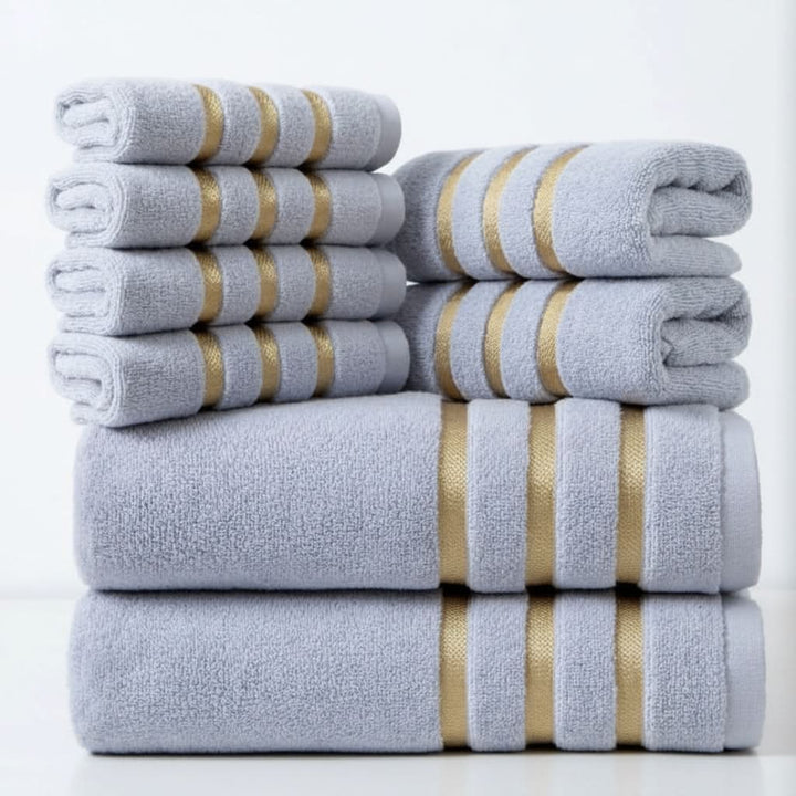 Bath Towel Set Terry Cloth Absorbent Plush Coordinated with Hemmed Edges
