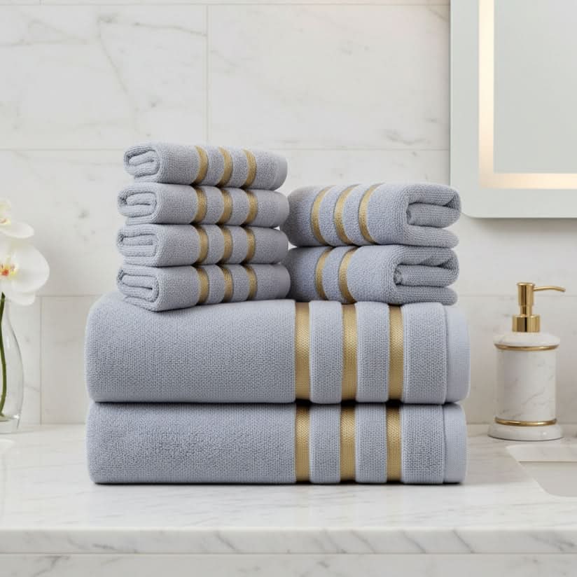 Bath Towel Set Terry Cloth Absorbent Plush Coordinated with Hemmed Edges