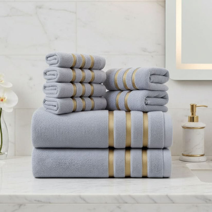 Bath Towel Set Terry Cloth Absorbent Plush Coordinated with Hemmed Edges