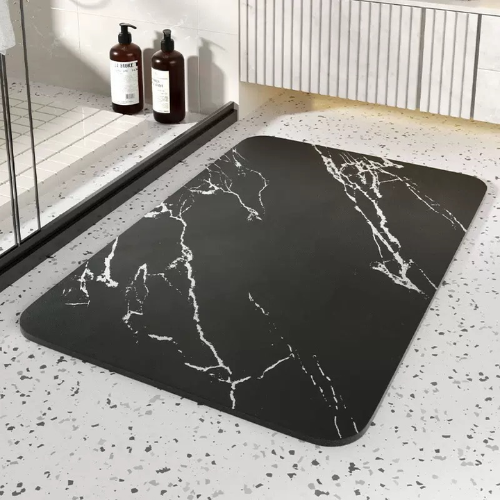 Diatomite Stone Bath Mat | Non-Slip Rubber Base with Marble-Style Surface | Quick-Drying Moisture Absorbing Design 2