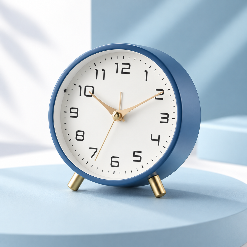 Battery Operated Table Clock Scandinavian Metal with Silent Sweep Movement