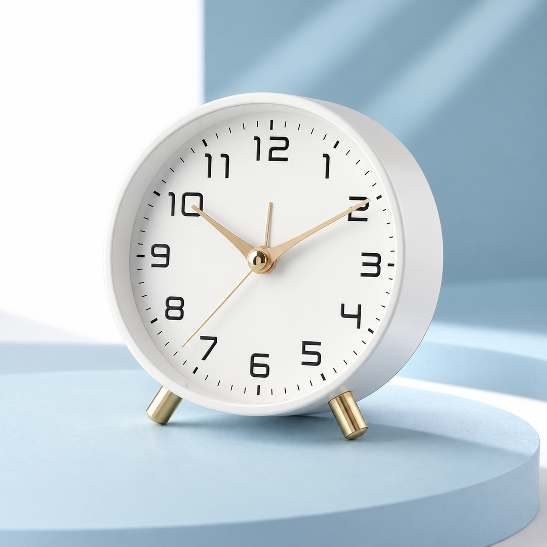 Battery Operated Table Clock Scandinavian Metal with Silent Sweep Movement