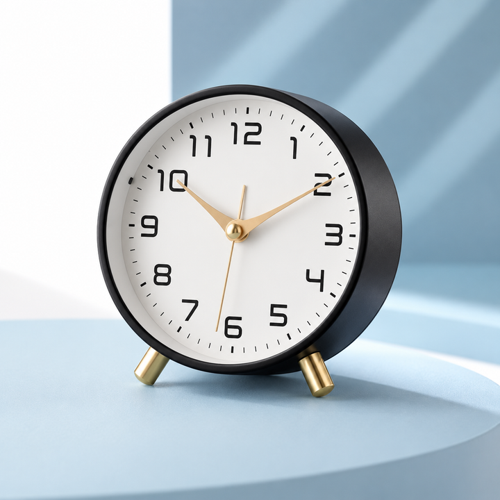 Battery Operated Table Clock Scandinavian Metal with Silent Sweep Movement