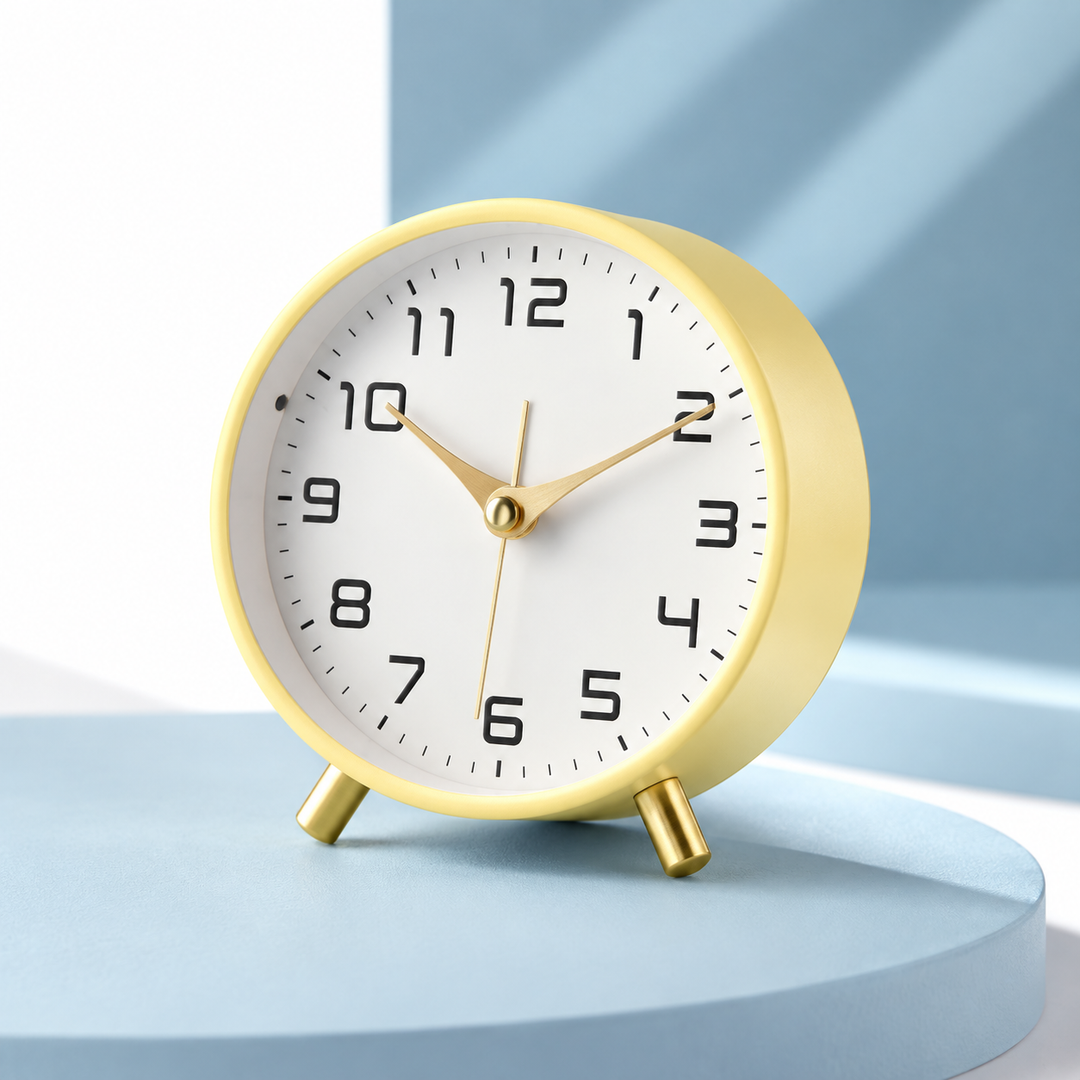 Battery Operated Table Clock Scandinavian Metal with Silent Sweep Movement