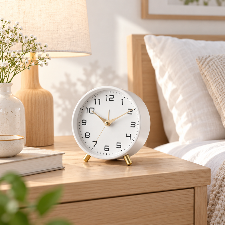 Battery Operated Table Clock Scandinavian Metal with Silent Sweep Movement