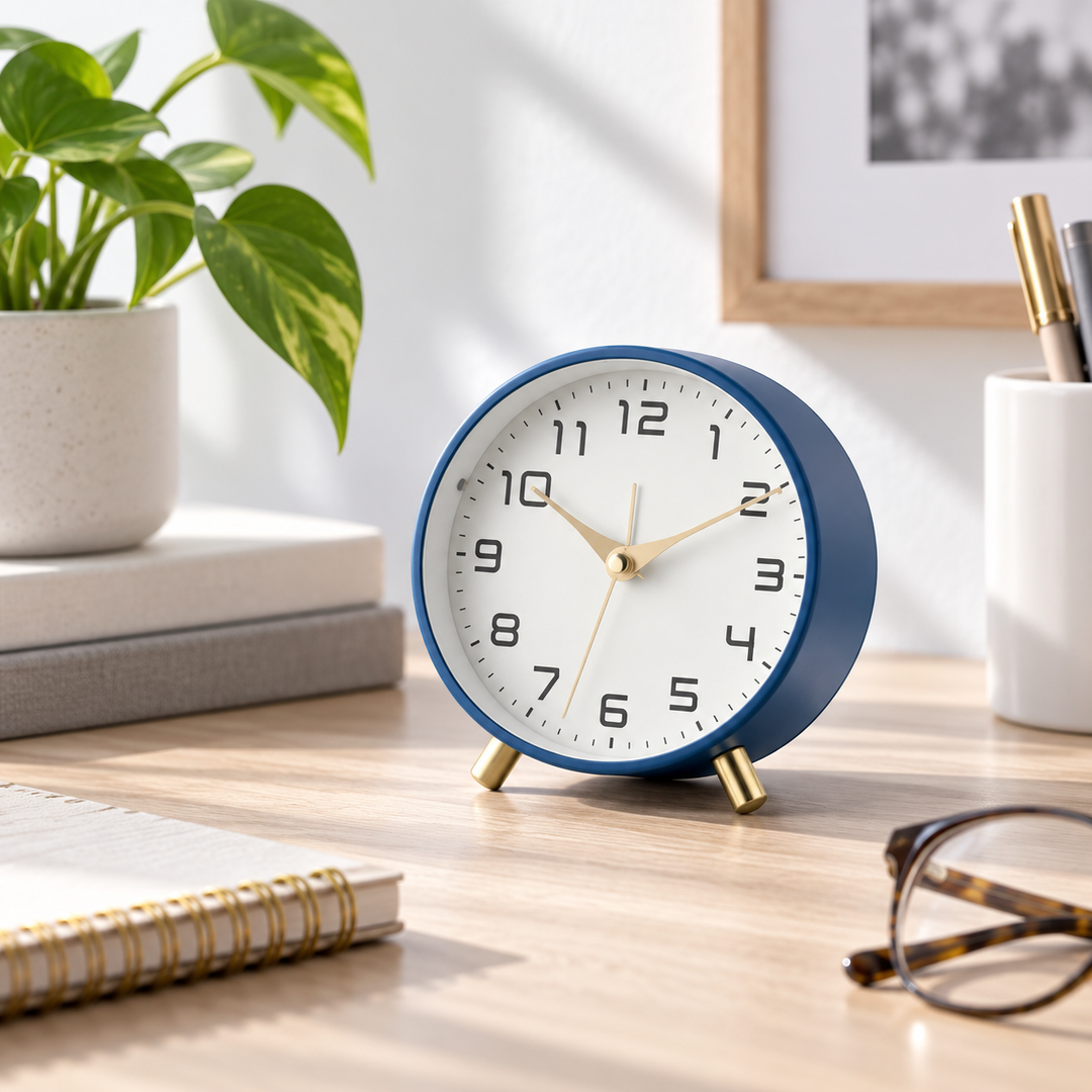 Battery Operated Table Clock Scandinavian Metal with Silent Sweep Movement