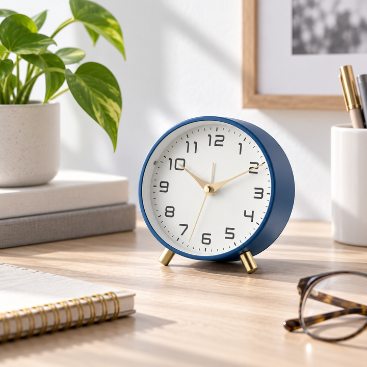 Battery Operated Table Clock Scandinavian Metal with Silent Sweep Movement