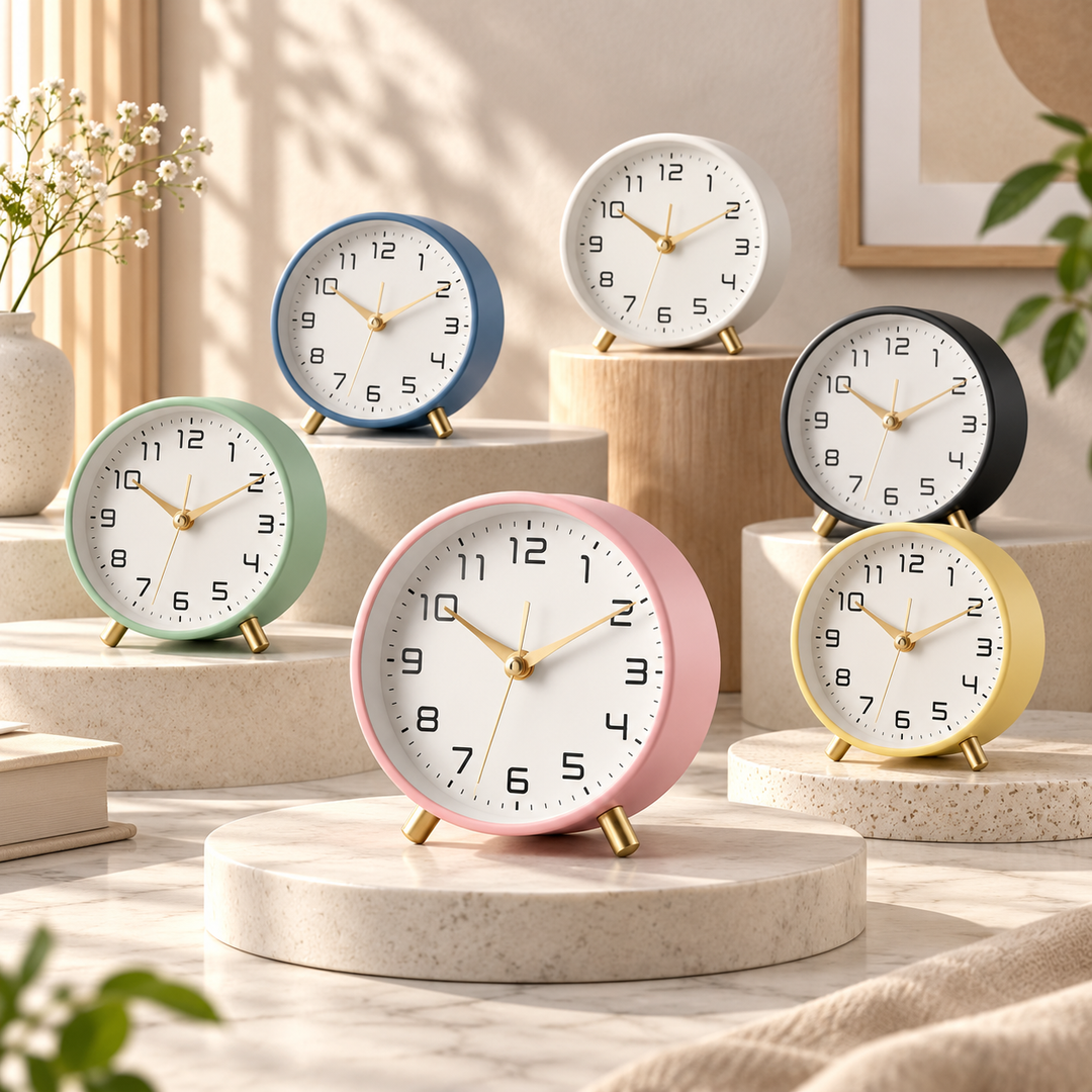 Battery Operated Table Clock Scandinavian Metal with Silent Sweep Movement