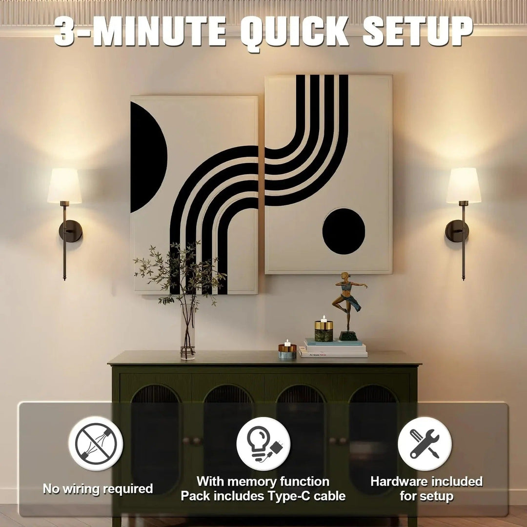 Battery Operated Wall Sconce Wireless Fabric Shade with Touch Dimming