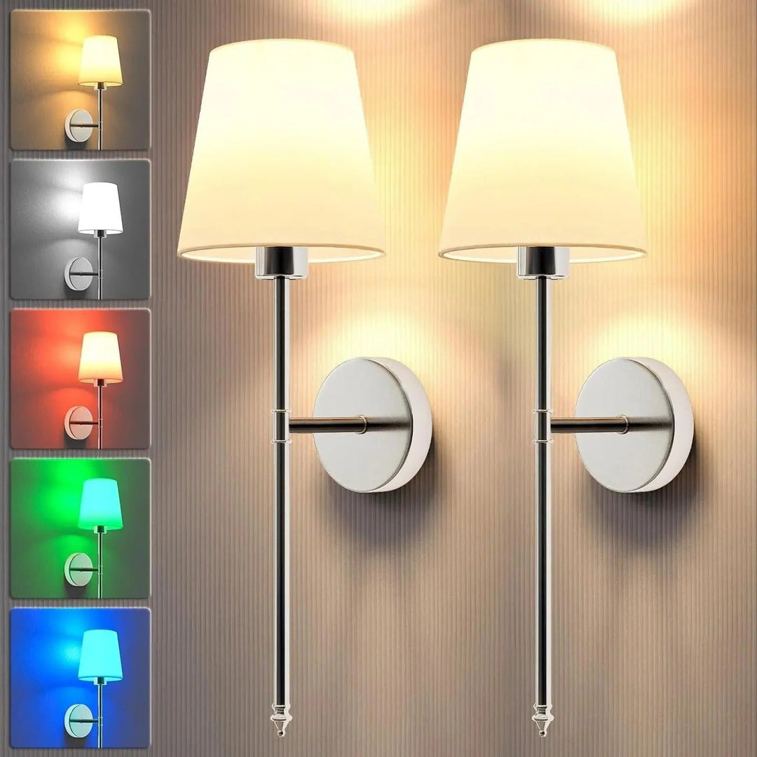 Battery Operated Wall Sconce Wireless Fabric Shade with Touch Dimming