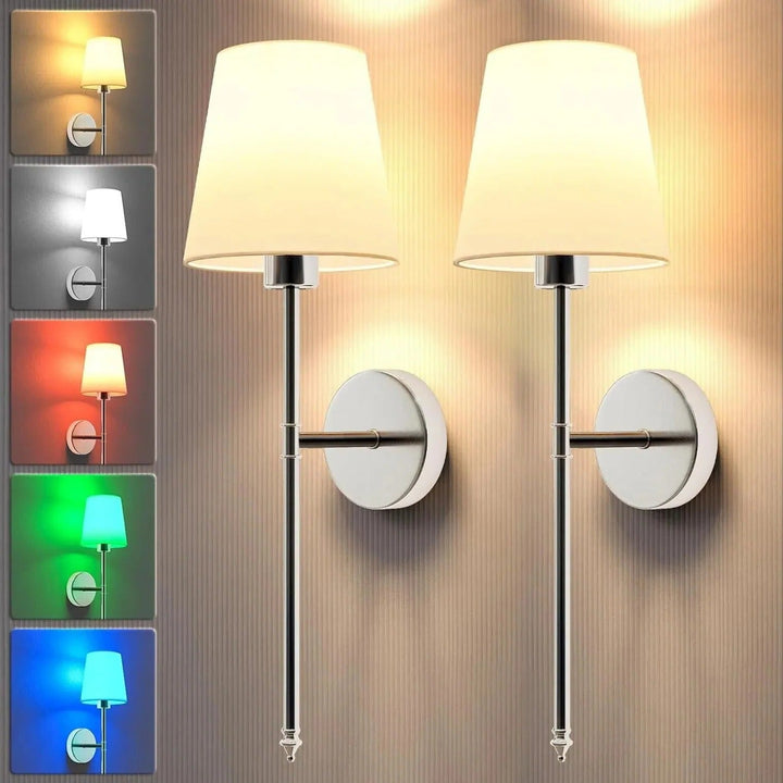 Battery Operated Wall Sconce Wireless Fabric Shade with Touch Dimming