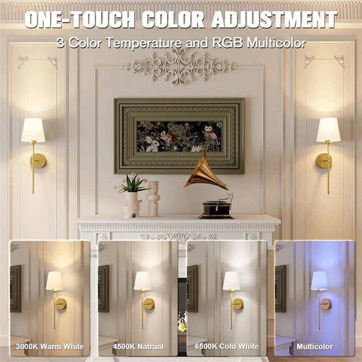 Battery Operated Wall Sconce Wireless Fabric Shade with Touch Dimming
