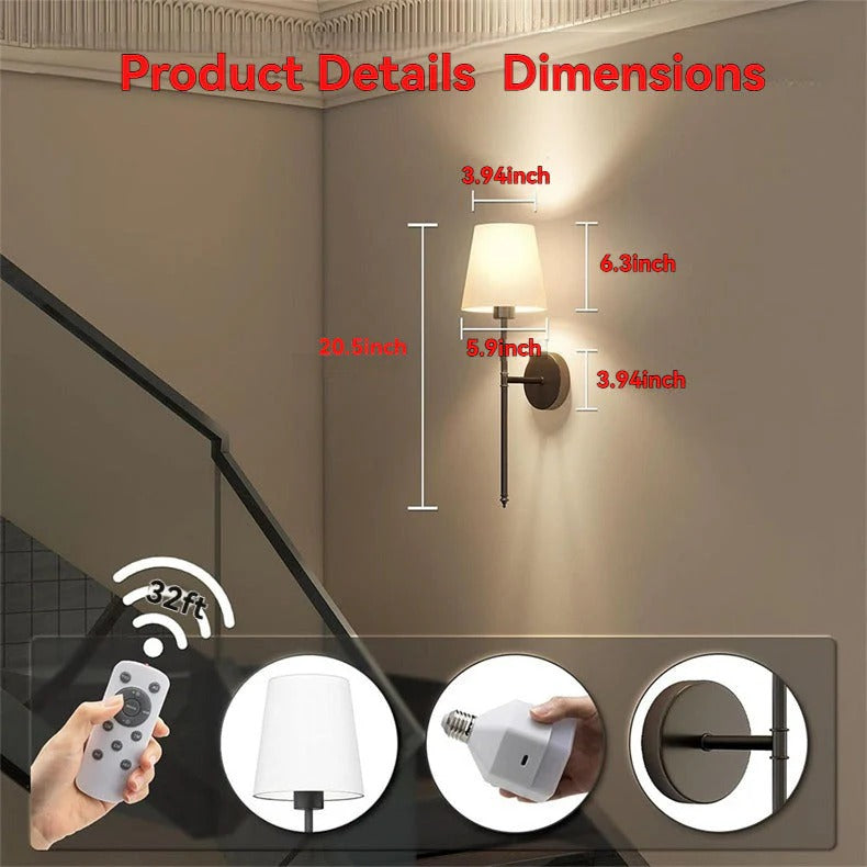 Battery Operated Wall Sconce Wireless Fabric Shade with Touch Dimming