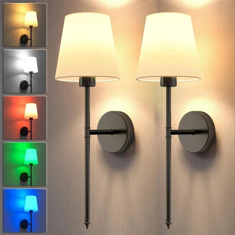 Battery Operated Wall Sconce Wireless Fabric Shade with Touch Dimming