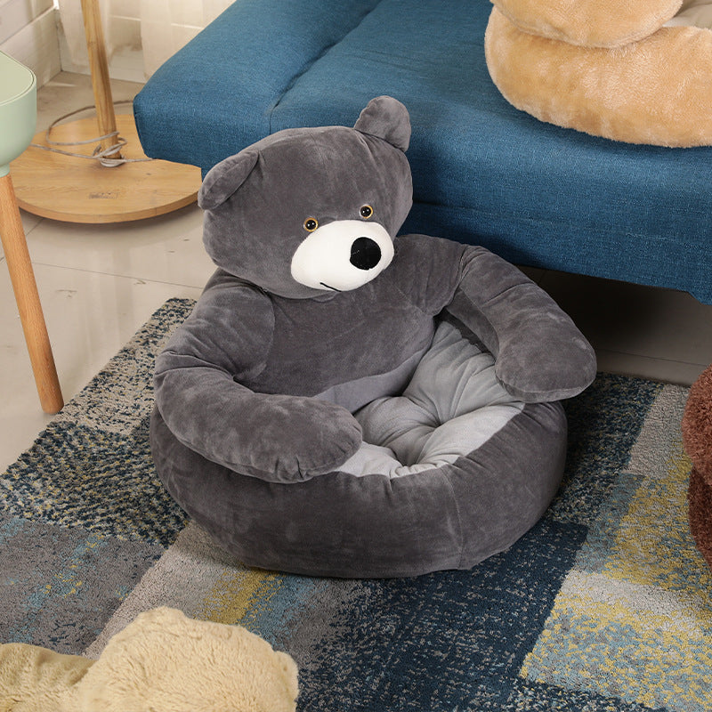 Bear Shaped Plush Pet Bed | Raised Sides &amp; Non-Slip Base | Machine Washable Winter Warmth for Small and Medium Dogs and Cats