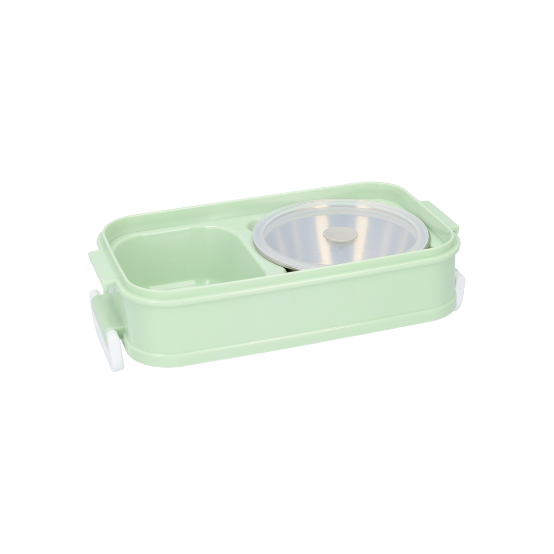 Bento Box Leak-Proof BPA-Free Plastic | Green, Compact Size for Adults and Children | Soup Bowl and Cutlery Set Included