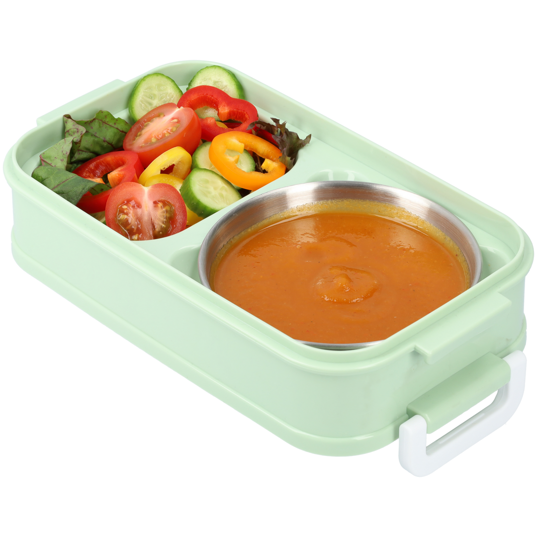 Bento Box Leak-Proof BPA-Free Plastic | Green, Compact Size for Adults and Children | Soup Bowl and Cutlery Set Included