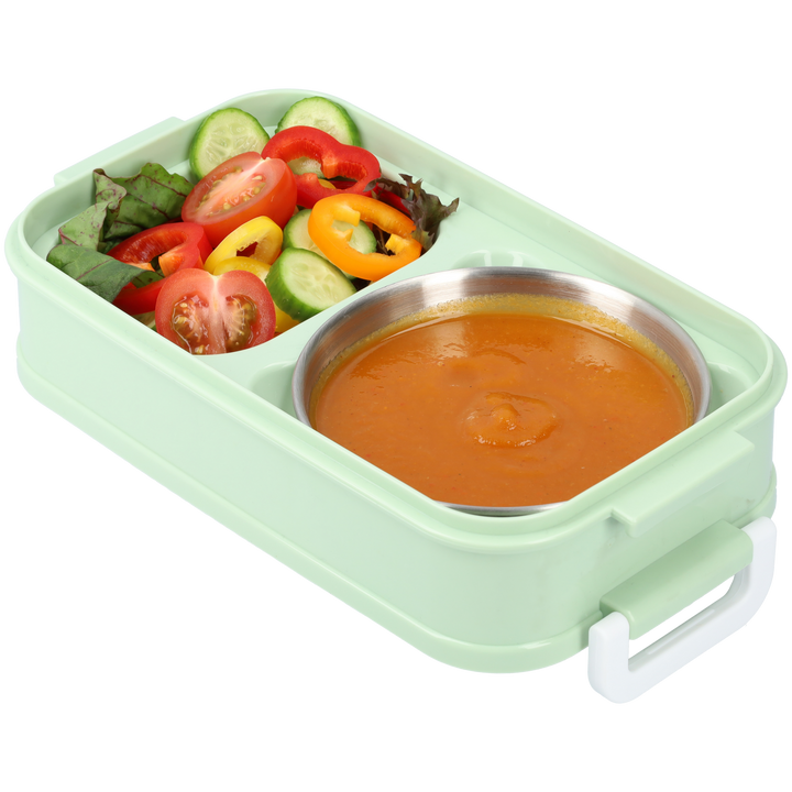 Bento Box Leak-Proof BPA-Free Plastic | Green, Compact Size for Adults and Children | Soup Bowl and Cutlery Set Included