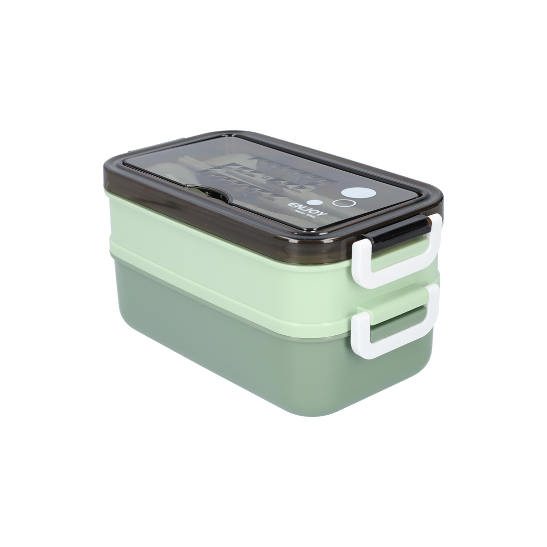 Bento Box Leak-Proof BPA-Free Plastic | Green, Compact Size for Adults and Children | Soup Bowl and Cutlery Set Included