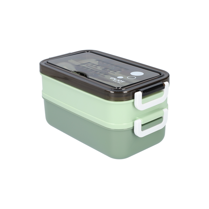 Bento Box Leak-Proof BPA-Free Plastic | Green, Compact Size for Adults and Children | Soup Bowl and Cutlery Set Included
