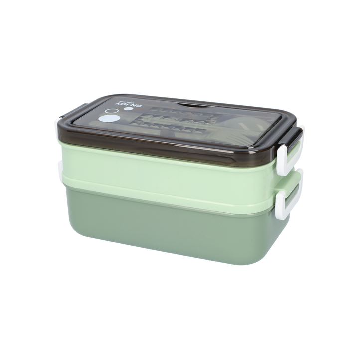 Bento Box Leak-Proof BPA-Free Plastic | Green, Compact Size for Adults and Children | Soup Bowl and Cutlery Set Included