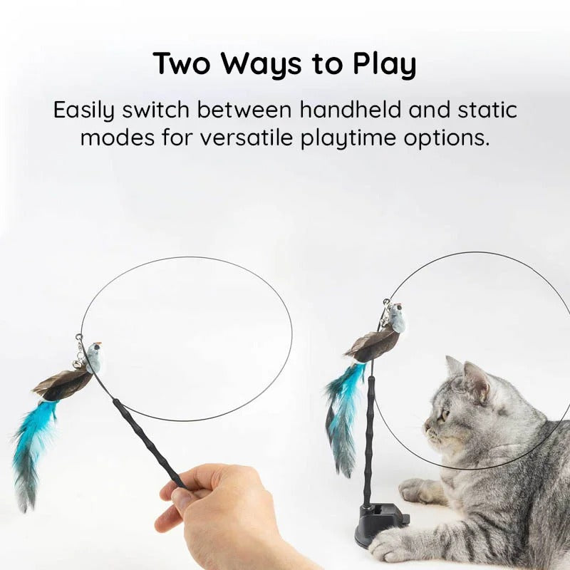 Bird Simulation Cat Toy | Suction Cup Mount, 5 Replaceable Bird Toys with Bells | Encourages Independent Play &amp; Exercise