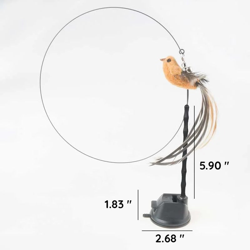 Bird Simulation Cat Toy | Suction Cup Mount, 5 Replaceable Bird Toys with Bells | Encourages Independent Play &amp; Exercise