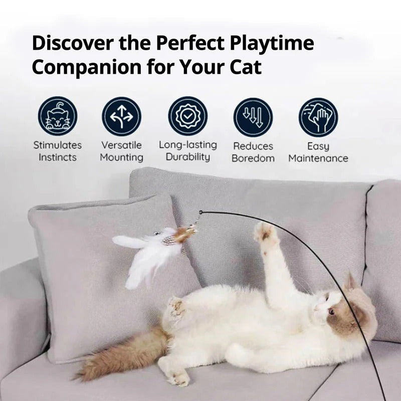 Bird Simulation Cat Toy | Suction Cup Mount, 5 Replaceable Bird Toys with Bells | Encourages Independent Play & Exercise