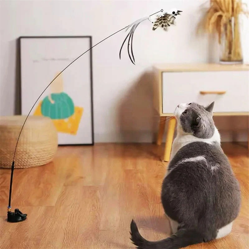 Bird Simulation Cat Toy | Suction Cup Mount, 5 Replaceable Bird Toys with Bells | Encourages Independent Play &amp; Exercise