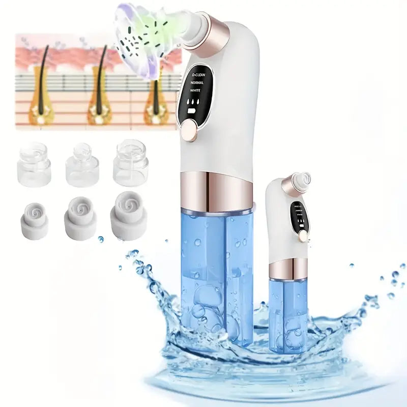 Blackhead Remover Vacuum Tool | Negative Pressure, 6 Interchangeable Heads | Dual Tank Pore Cleanser with LED Display