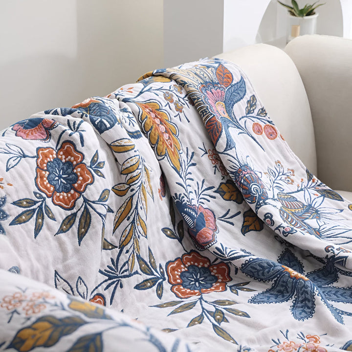 Floral Reversible Blanket Throw Jacquard Woven Fabric | Tassel Trim Edge Detail | Reversible Two-Sided Design for Sofas and Beds 5