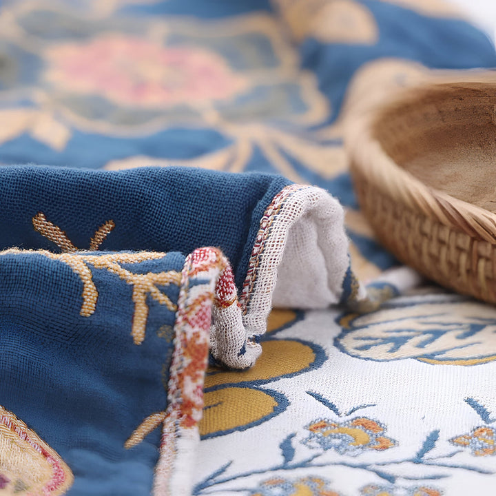 Floral Reversible Blanket Throw Jacquard Woven Fabric | Tassel Trim Edge Detail | Reversible Two-Sided Design for Sofas and Beds 6