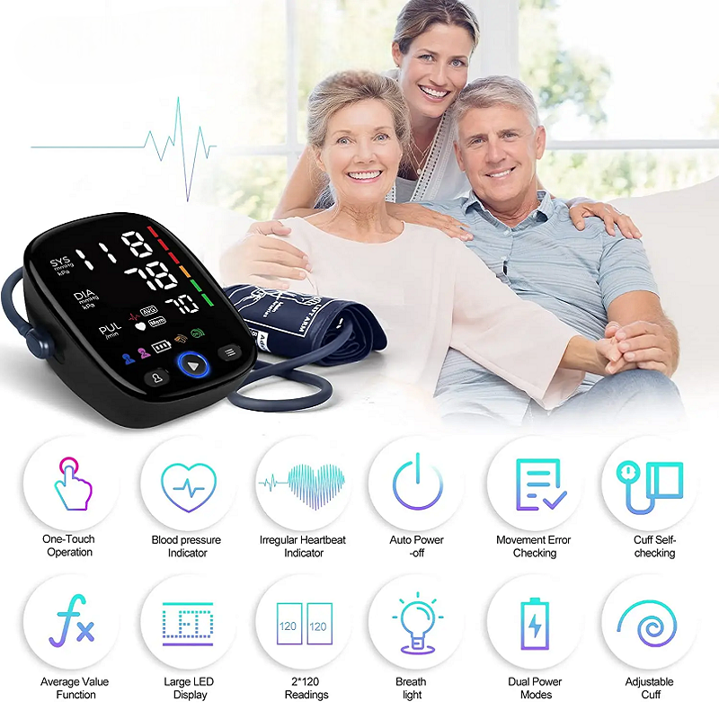 Blood Pressure Monitor with LED Display | Dual-User Memory, 120 Readings Each | Battery or USB-C, Auto Arm Detection