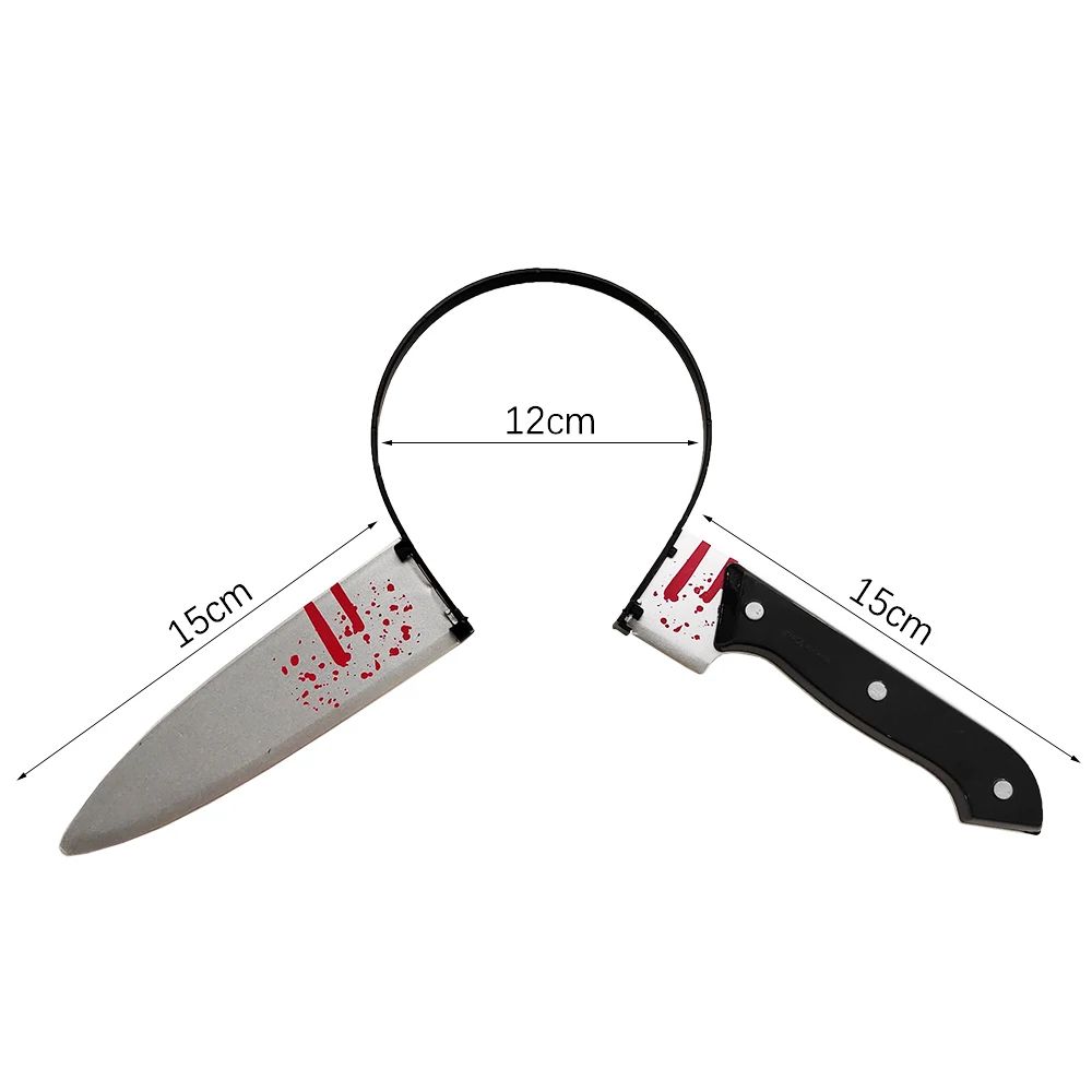 Bloody Weapon Halloween Headband | Fake Axe, Saw &amp; Knife Horror Prop | Reusable Slip-On Plastic Costume Accessory