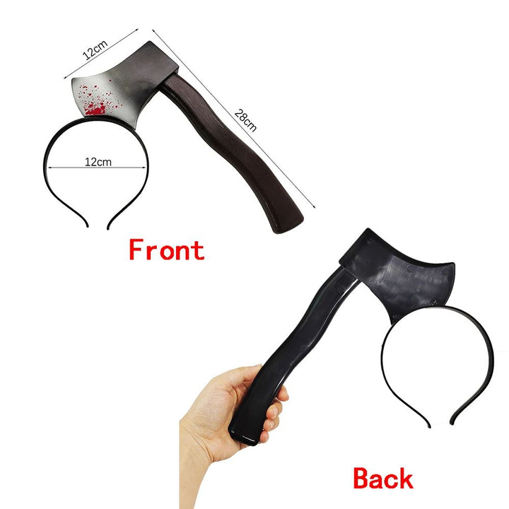 Bloody Weapon Halloween Headband | Fake Axe, Saw &amp; Knife Horror Prop | Reusable Slip-On Plastic Costume Accessory
