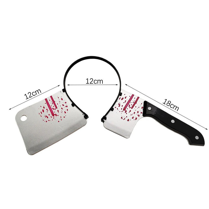 Bloody Weapon Halloween Headband | Fake Axe, Saw &amp; Knife Horror Prop | Reusable Slip-On Plastic Costume Accessory