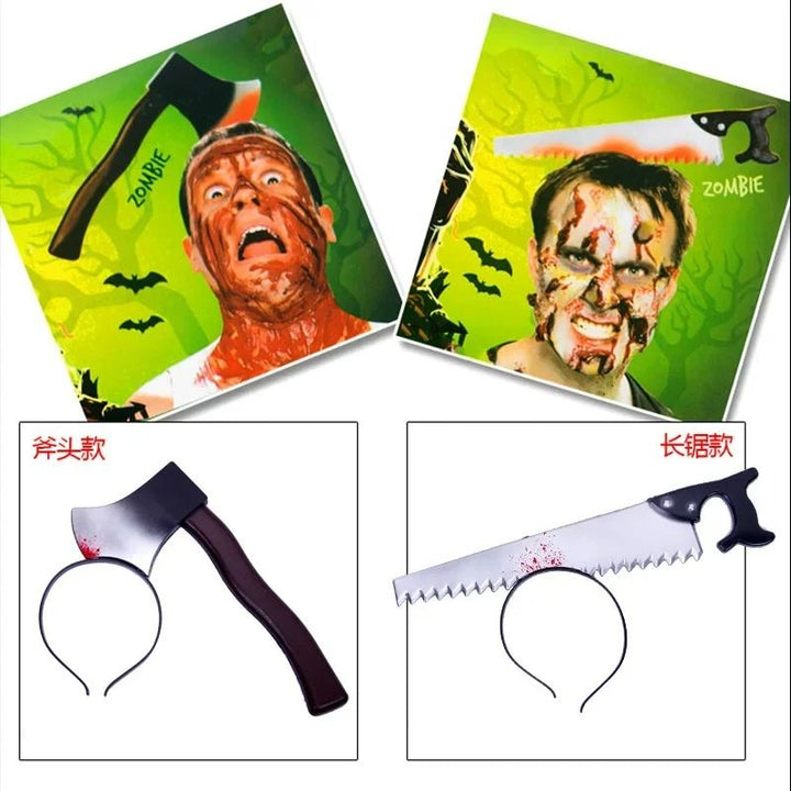 Bloody Weapon Headband Halloween Costume Prop | Head-Through Optical Illusion Design | Lightweight Flexible Plastic