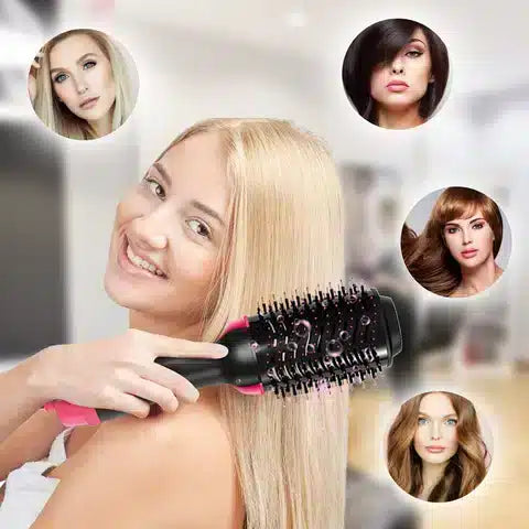 Blow Dry Brush Hot Air Styler with Curved Edges | Ceramic Oval Barrel 1000W | Volumising Smooth Shine Styling Results