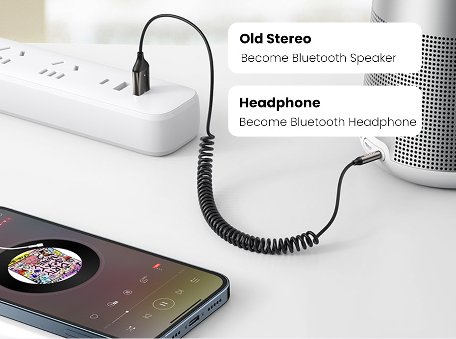 Bluetooth 5.3 Aux Adapter Auto-Reconnect 5-Device Memory