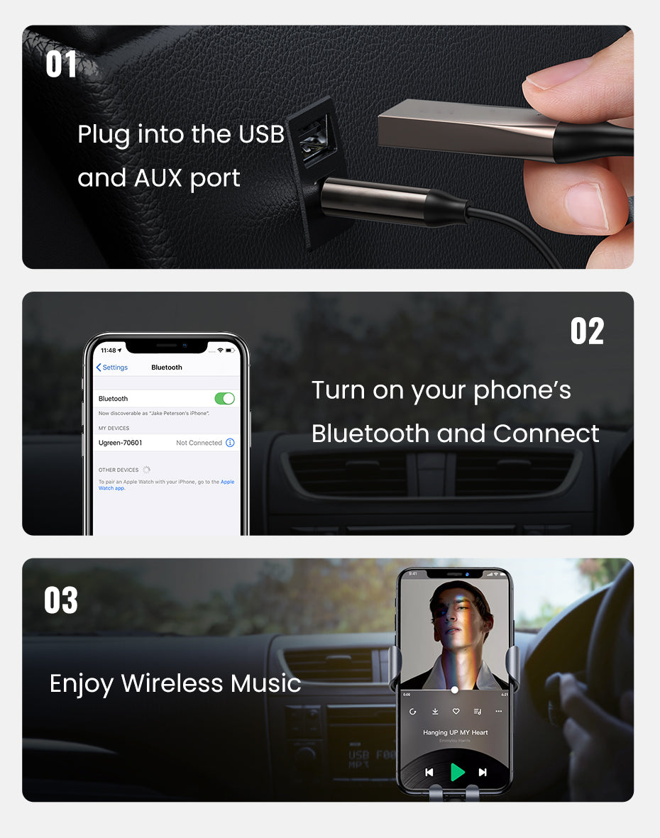 Bluetooth 5.3 Aux Adapter Auto-Reconnect 5-Device Memory